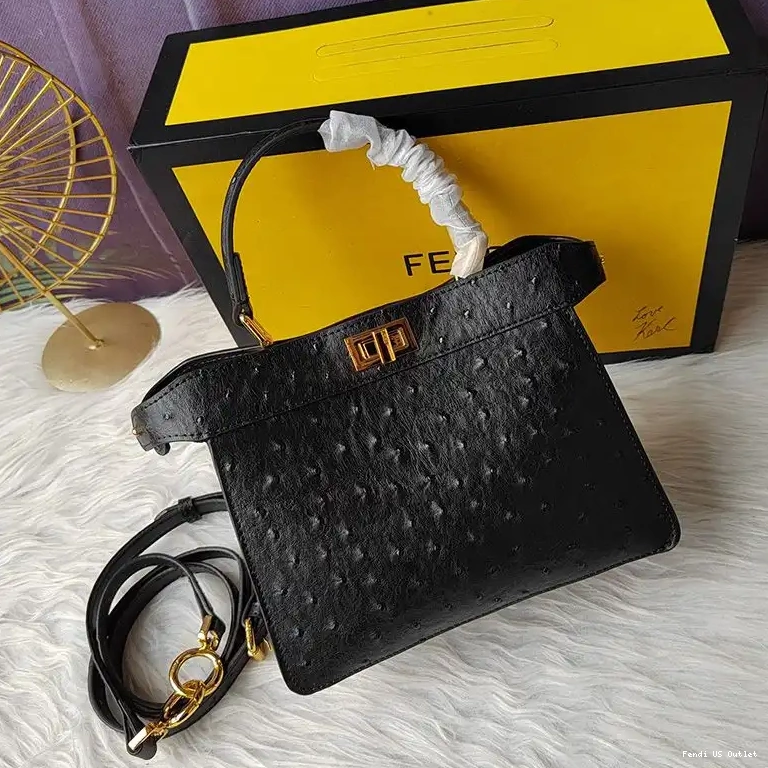 Vintage HOT Petite ISeeU Fendi Ostrich Peekaboo Leather Black In Bag 0528